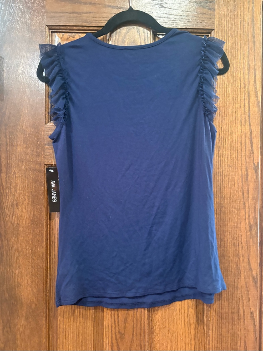 Ava James $32 NWT P2P 16-18” Navy Blue Floral "Blessed" Ruffle Sleeve Top S - Picture 9 of 9